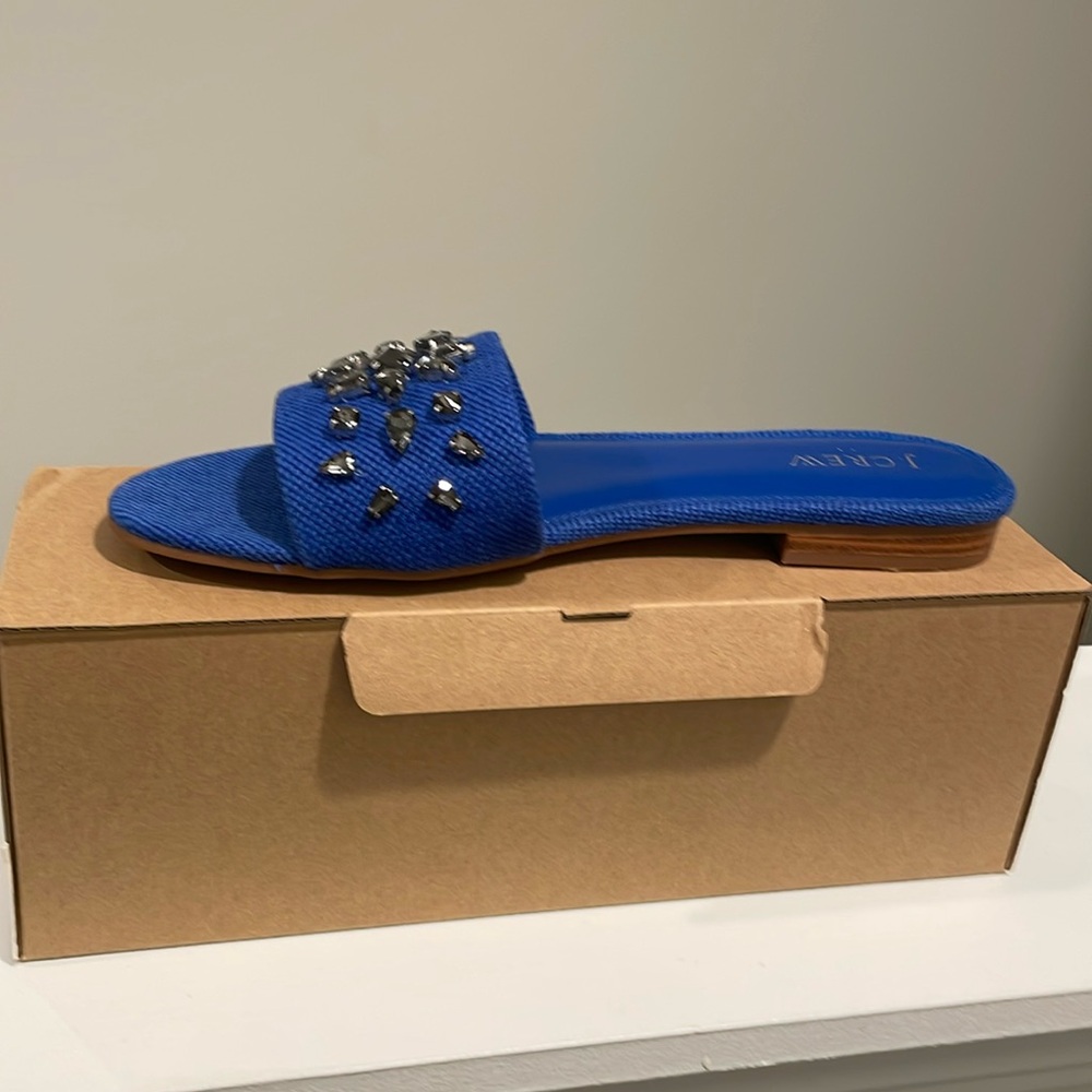 Beautiful canvas blue slides by J. Crew. Never worn